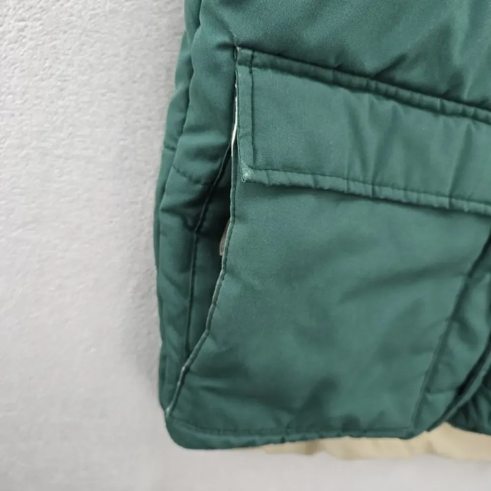 Vintage Lacoste Puffer Vest Mens Medium Green 90s Revirsible Full Zip Snap